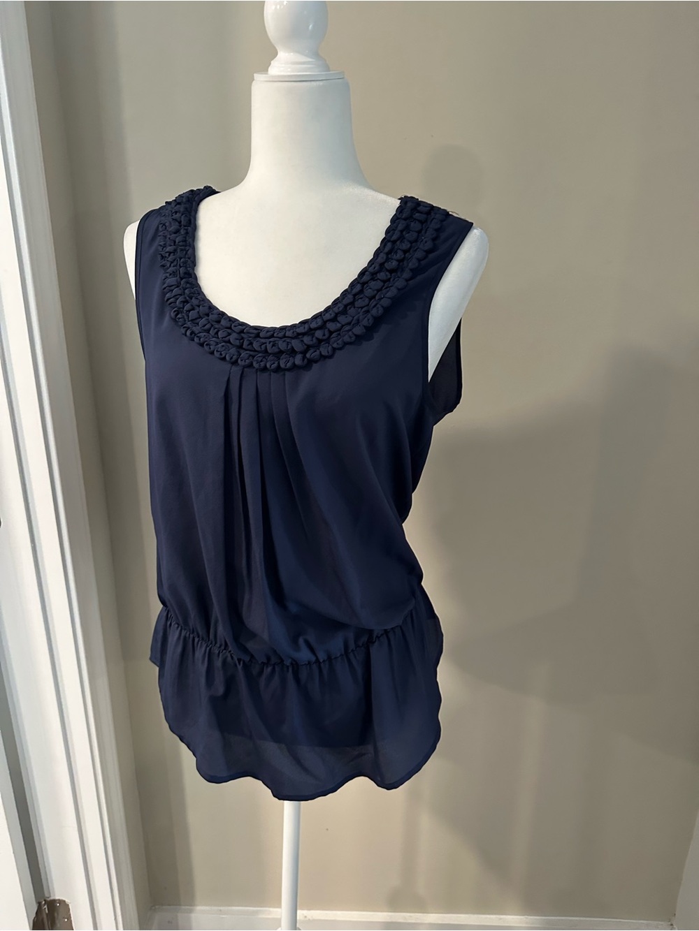 Willi Smith Navy Scoop-Neck Braided Trim Sleeveless Camisole